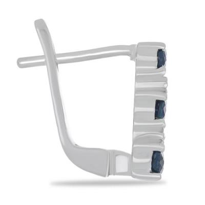 BUY NATURAL BLUE SAPPHIRE THREE-STONE GEMSTONE EARRINGS IN 925 STERLING SILVER